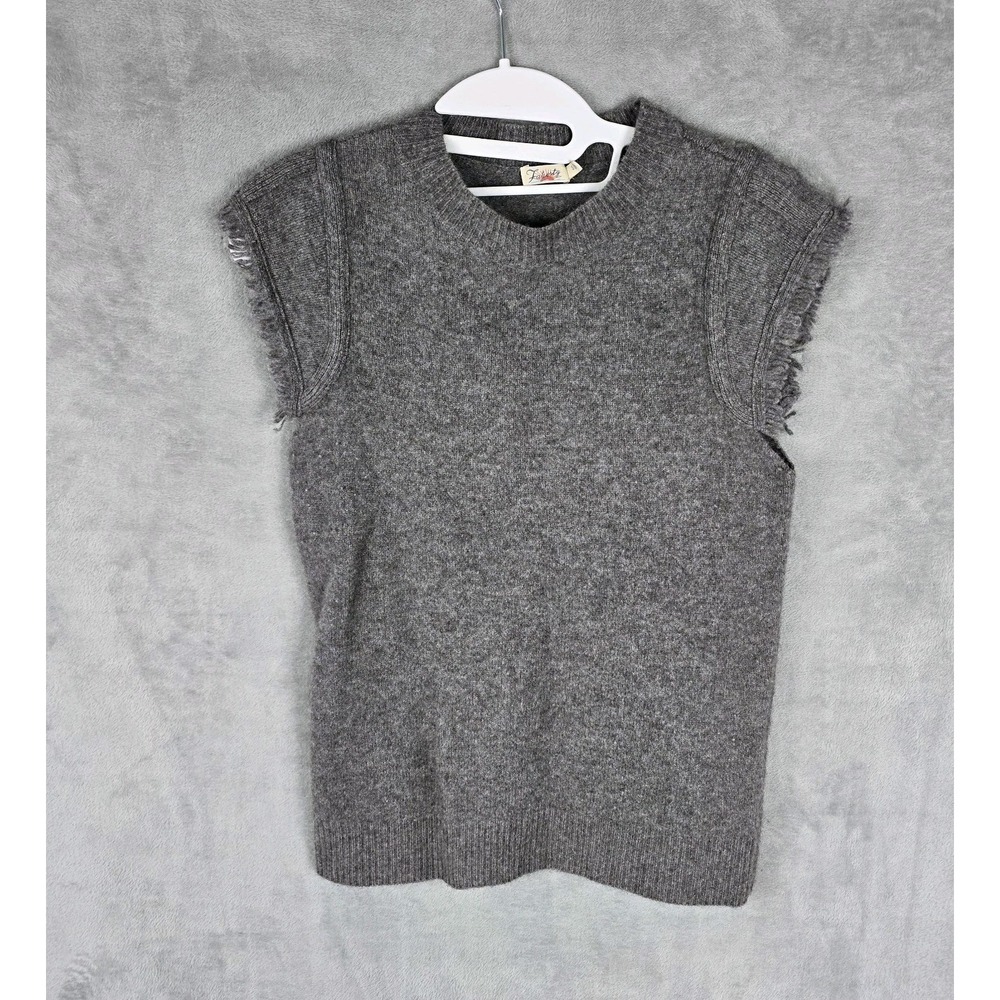 Faherty Yak Merino Wool Fringe Sweater Vest Gray WYF2215-CCL Womens Small